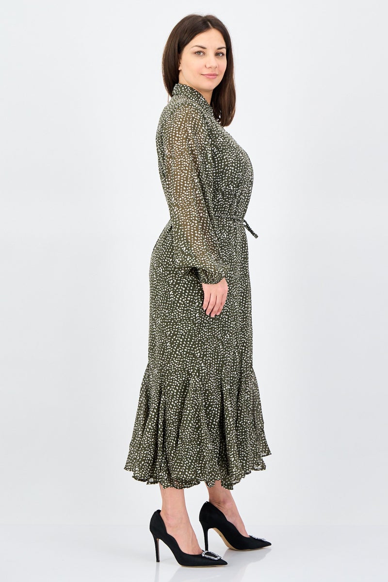 ANNE KLEIN فستان قميص برباط مطبوع بالكامل للنساء، متعدد الألوان - Image 4